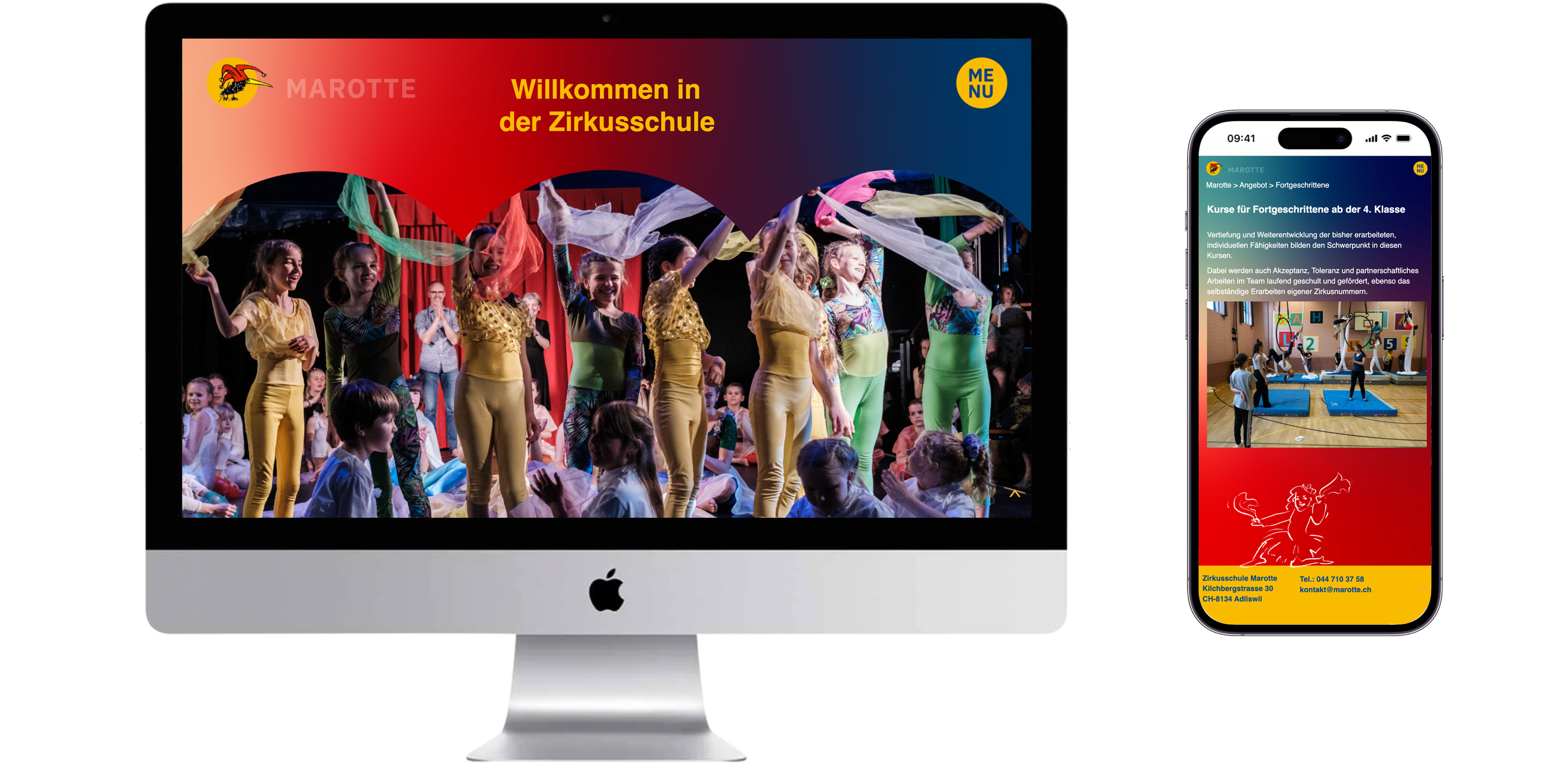 Website, Zirkusschule Marotte - Atelier Leuthold, Visuelle Kommunikation, Grafik Design, Zürich