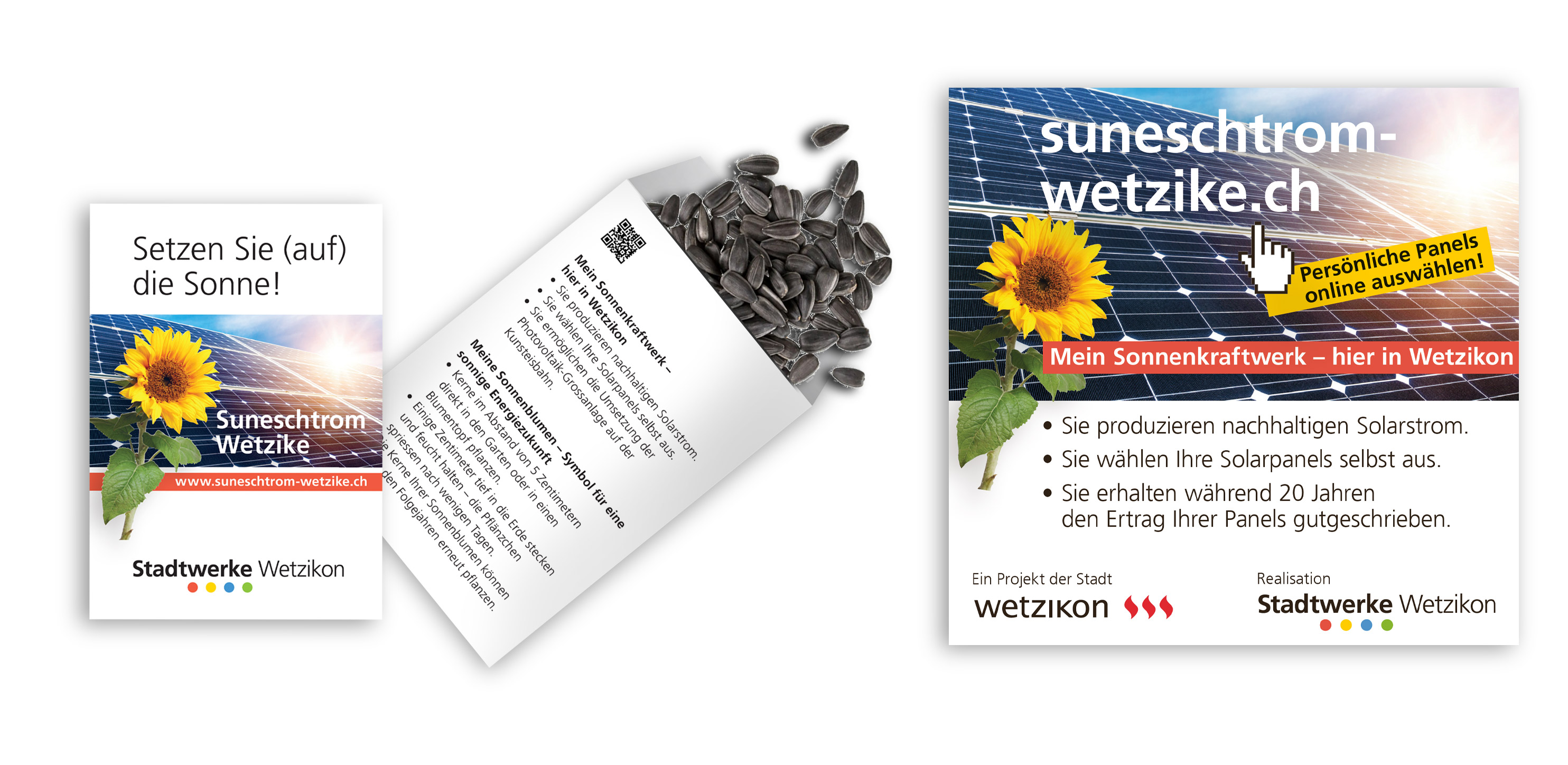 Kampagne «Suneschtrom Wetzike», Stadtwerke Wetzikon - Atelier Leuthold, Visuelle Kommunikation, Grafik Design, Zürich