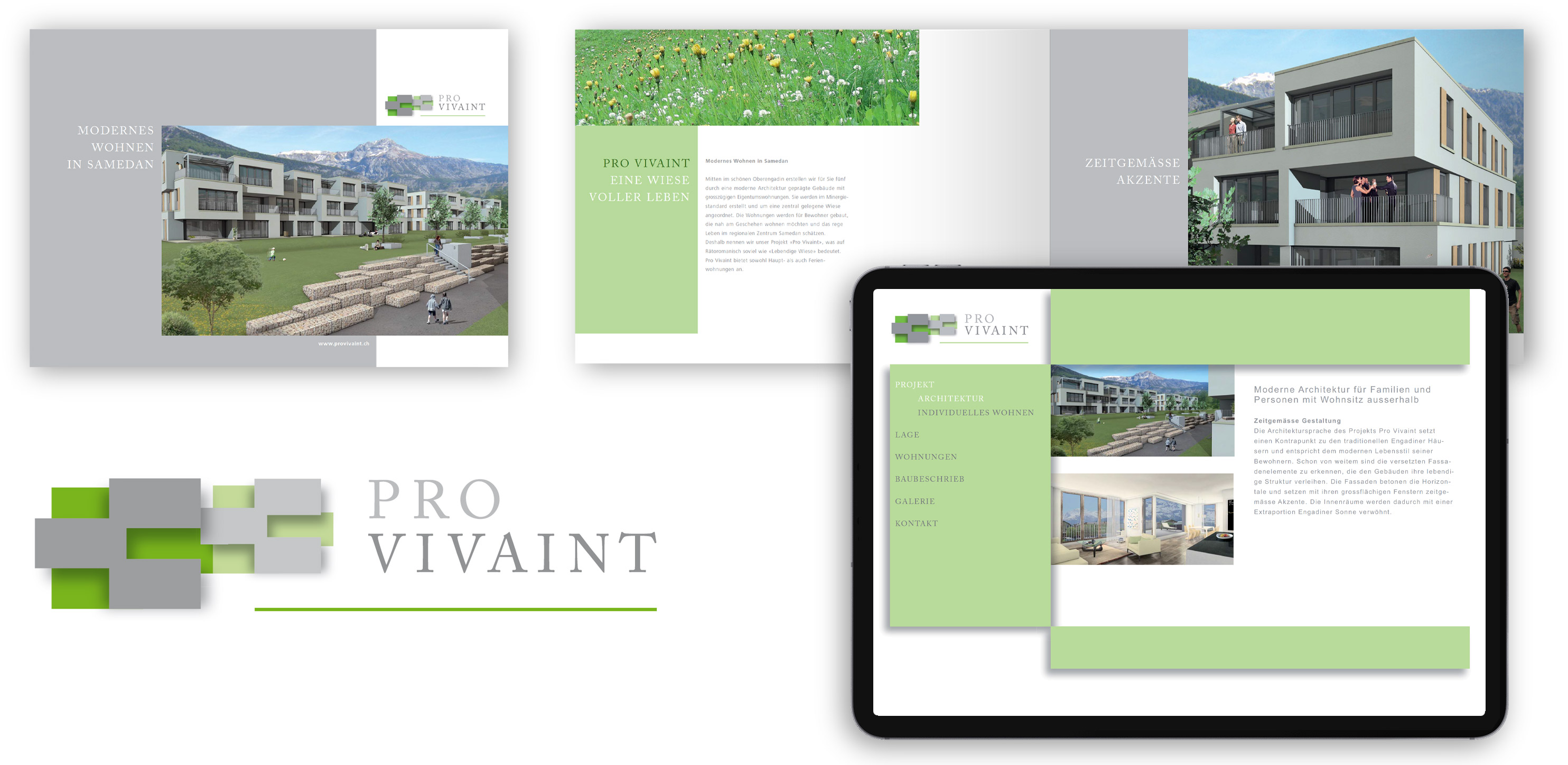 Corporate Design, Wohnbauprojekt «Pro Vivaint» Samedan - Atelier Leuthold, Visuelle Kommunikation, Grafik Design, Zürich